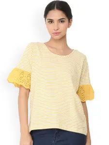 Van Heusen Woman Yellow & White Striped Pure Cotton Top