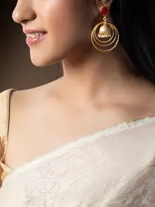Rubans Women Gold-Toned & Red Contemporary Drop Earrings