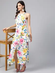 Zima Leto Women White & Yellow Floral Print Maxi Dress