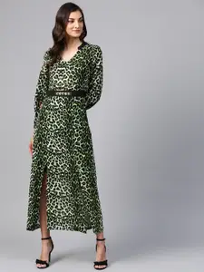 Zima Leto Women Green & Black Animal Print Maxi Dress
