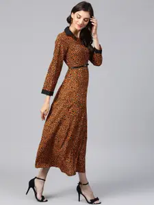Zima Leto Women Brown & Black Animal Print Maxi Dress