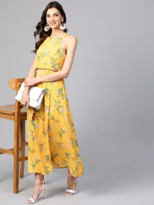 Zima Leto Women Yellow & Green Printed Maxi Dress
