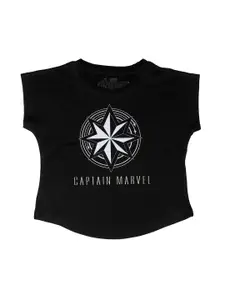 Marvel by Wear Your Mind Girls Black Printed Captain Marvel Top