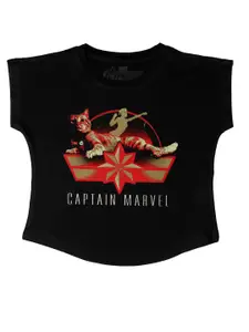 Marvel by Wear Your Mind Girls Black Captain Marvel Printed Top