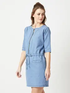 Miss Chase Women Solid Knee Length Denim Sheath Dress