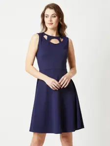 Miss Chase Women Navy Blue Solid Fit and Flare Dress