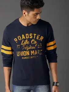 The Roadster Lifestyle Co Men Navy Blue Varsity Graphic Pure Cotton T-shirt