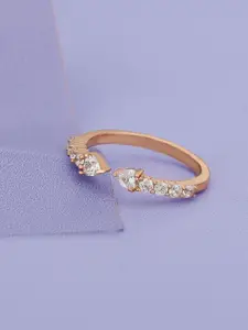 Carlton London Rose Gold-Plated CZ-studded Adjustable Finger Ring