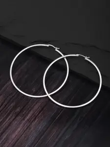 Carlton London Silver-Toned Rhodium-Plated Circular Hoop Earrings