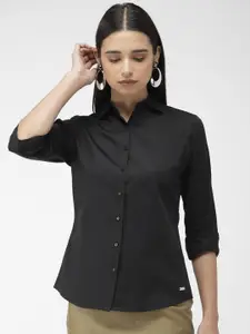 Park Avenue Women Black Regular Fit Solid Formal Shirt