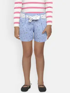 United Colors of Benetton Girls Blue Printed Regular Fit Shorts