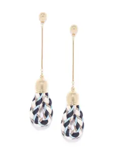 KARATCART Beige & Blue Gold-Plated Contemporary Drop Earrings