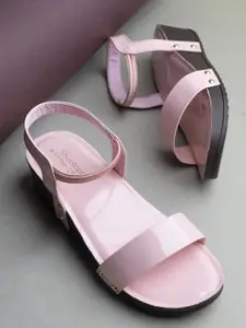 Shoetopia Women Pink Solid Sandals