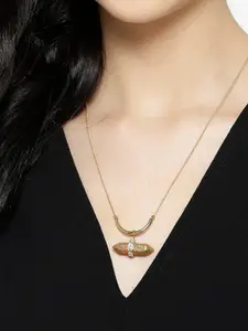 KARATCART Green & Peach-Coloured Gold-Plated Amethyst Studded Necklace