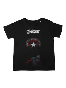 Marvel by Wear Your Mind Boys Black Captain America Printed Round Neck T-shirt