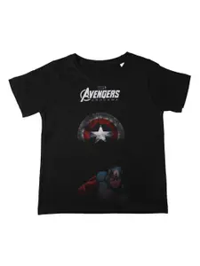 Marvel by Wear Your Mind Boys Black Captain America Printed Round Neck T-shirt