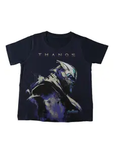 Marvel by Wear Your Mind Boys Navy Blue Thanos Printed Round Neck T-shirt