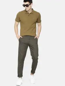 Harvard Men Olive Green Solid Polo Collar Pure Cotton T-shirt