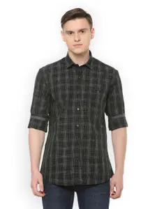 Louis Philippe Jeans Men Grey & Black Slim Fit Checked Casual Shirt