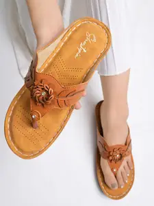 Shoetopia Women Tan Brown Embellished Sandals