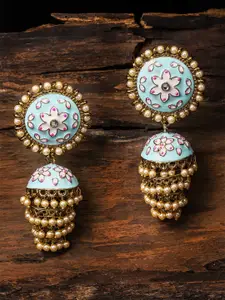 Zaveri Pearls Gold-Toned & Blue Enamelled Meenakari Dome Shaped Jhumkas