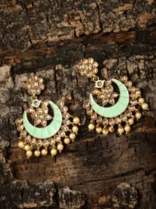 Zaveri Pearls Gold-Toned & Green Crescent Shaped Chandbalis
