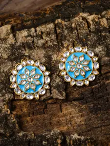 Zaveri Pearls Gold-Toned & Blue Circular Studs