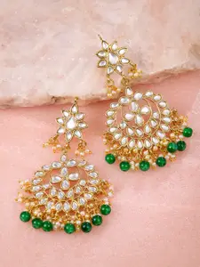 Zaveri Pearls Gold-Toned & Green Kundan Studded Classic Drop Earrings