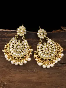 Zaveri Pearls Gold-Toned Kundan & Pearl Embellished Contemporary Drop Earrings