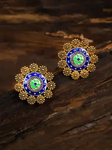 Zaveri Pearls Gold-Toned & Blue Circular OverSized Studs