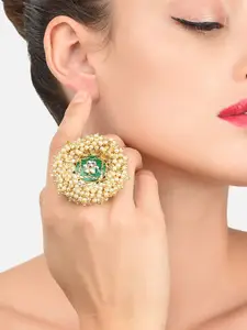Zaveri Pearls Embellished With Pearls & Meenakaari Adjustable Finger Ring