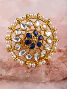 Zaveri Pearls Gold Toned Kundan & Pearls Circular Adjustable Finger Ring