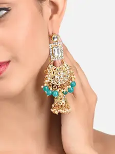 Zaveri Pearls Gold-Toned & Green Kundan Studded Circular Chandbalis
