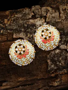 Zaveri Pearls Gold-Toned & White Enamelled Over-sized Circular Studs