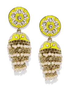 Zaveri Pearls Gold-Toned & Yellow Dome Shaped Jhumkas