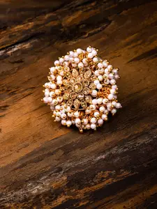 Zaveri Pearls Gold Toned Embellished With Pearls Adjustable Finger Ring