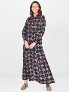 Global Desi Women Black & Grey Printed Maxi Dress