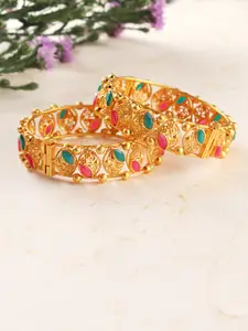AccessHer Women Set of 2 Gold-Plated Stone-Studded Bangles