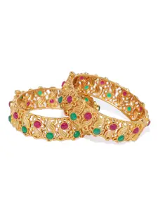 AccessHer Women Set of 2 Gold-Plated Stone-Studded Bangles