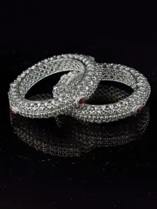 AccessHer Women Set of 2 Silver-Plated Stone-Studded Bangles