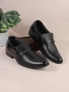 Mochi Men Black Leather Formal Slip-Ons