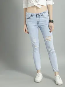 The Roadster Lifestyle Co Women Blue Skinny Fit Mid-Rise Mildly Distressed Stretchable Jeans