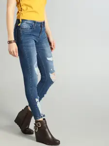 The Roadster Lifestyle Co Women Blue Skinny Fit Mid-Rise Mildly Distressed Stretchable Jeans