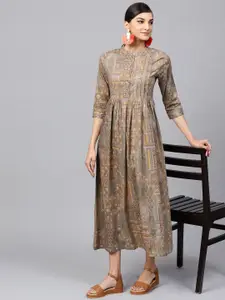 Indo Era Women Grey Printed Maxi Dress