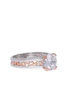 Peora Women Silver-Plated Two Toned Stylish Party Wear Solitaire Ring