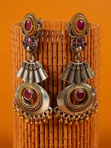 Peora Silver-Toned Circular Drop Earrings