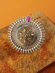 Peora Women Silver-Plated Antique Boho Vintage Oxidised Statement Adjustable Ring