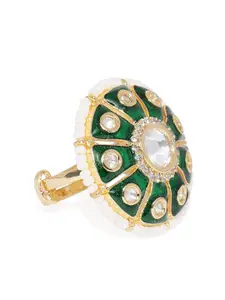 Peora Women 18K Gold Plated Traditional Wedding Meena Work Kundan Pearl Adjustable Ring