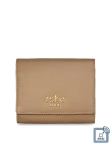Eske Women Beige Solid Two Fold Leather Wallet