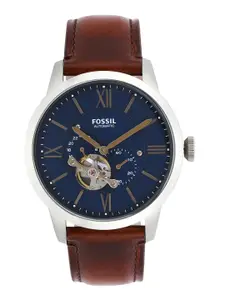 Fossil Men Blue Dial & Brown Leather Analogue Watch ME3098